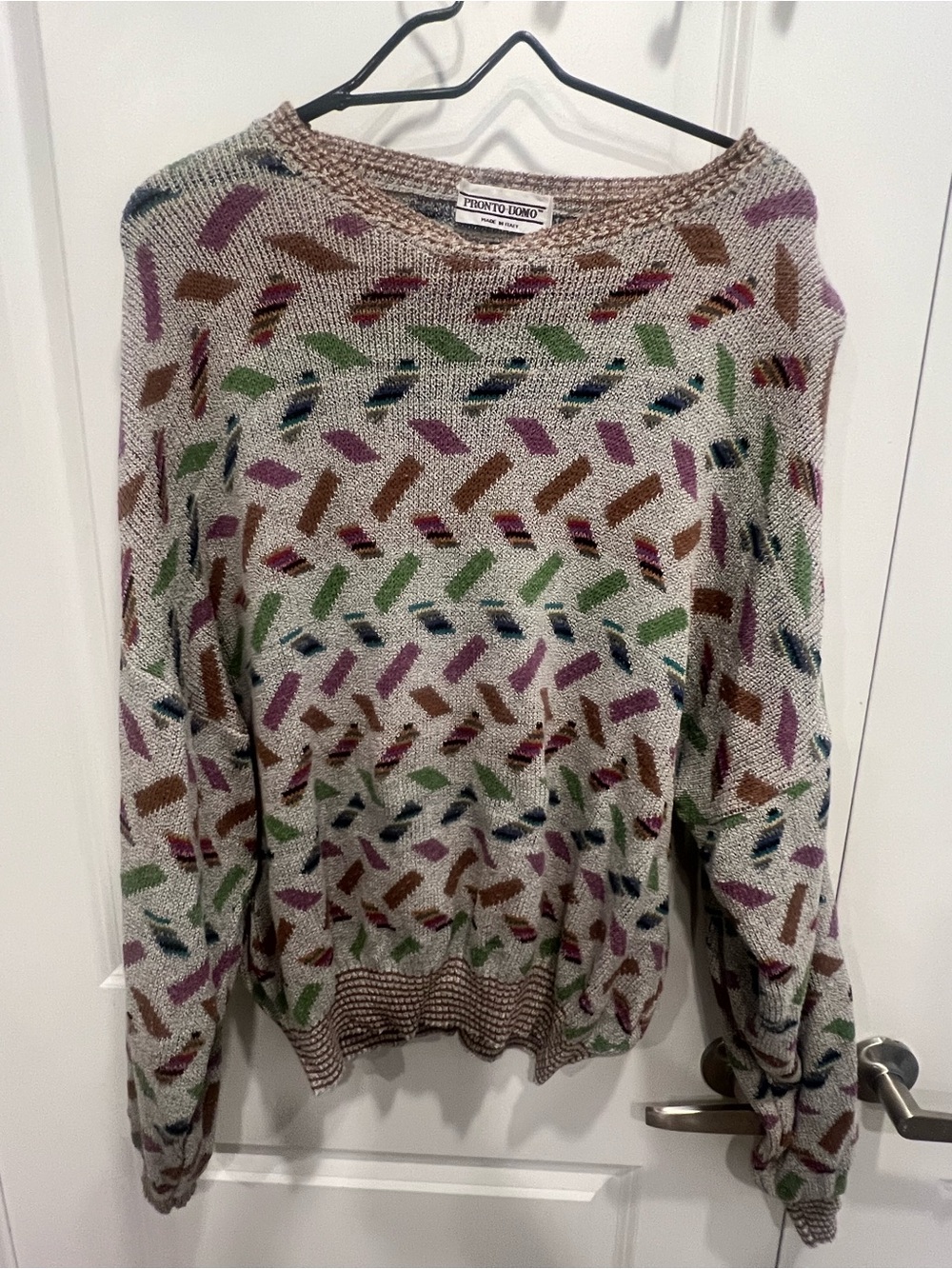 Pronto Uomo Multicolor Geometric Crewneck Sweater - Beige Base